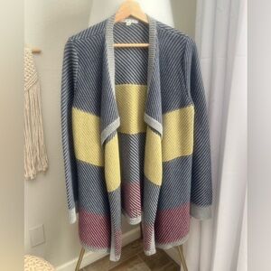 CAbi Multi Colored Striped Drape Front Cardigan | Size Large